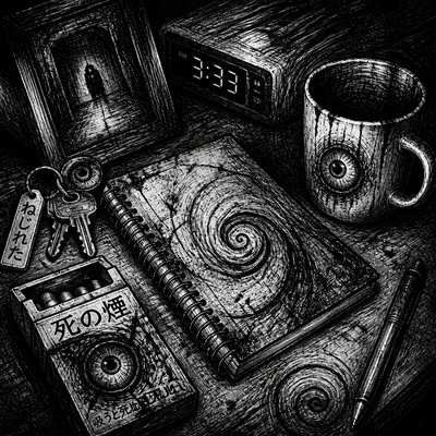 still life with everyday objects — Horror Manga Art Style
