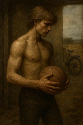 a painting of a man holding a basketball