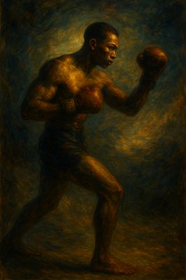 a painting of a man with a boxing glove