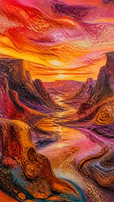 a desert canyon under a dramatic sunset sky, no people