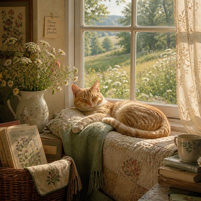 a cat lounging in a sunlit window
