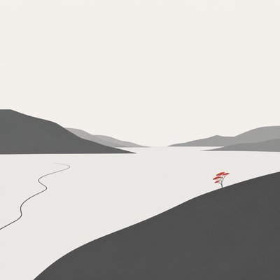 wide landscape with natural scenery — Minimalist Abstract Art Style