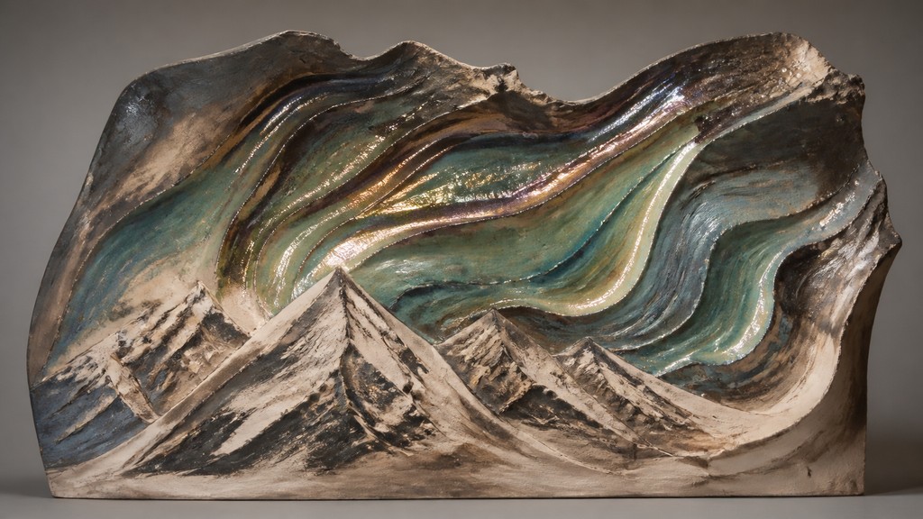 a flowing aurora over snowy peaks, wide sweeping composition, no people, no text