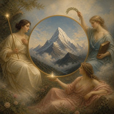 an emblem of a mountain peak inside a circle, simple bold shapes on a plain background, no text or lettering