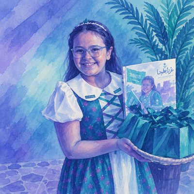 a painting of a young girl holding a gift