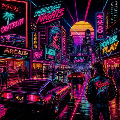 urban street with city activity — 80s Retro Aesthetic