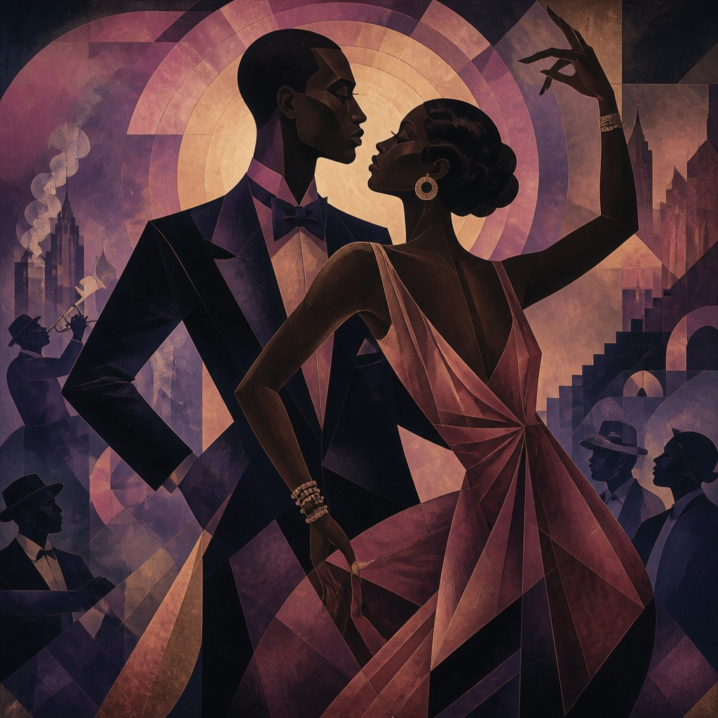 portrait of two people together — Harlem Renaissance Art Style