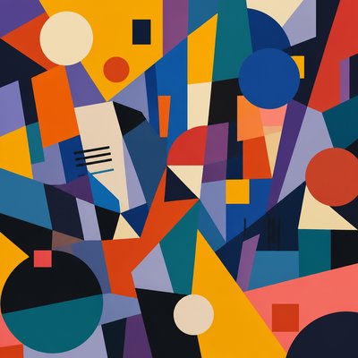 urban street with city activity — Abstract Shapes Art Style