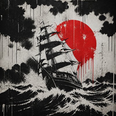 sailing ship on a stormy sea