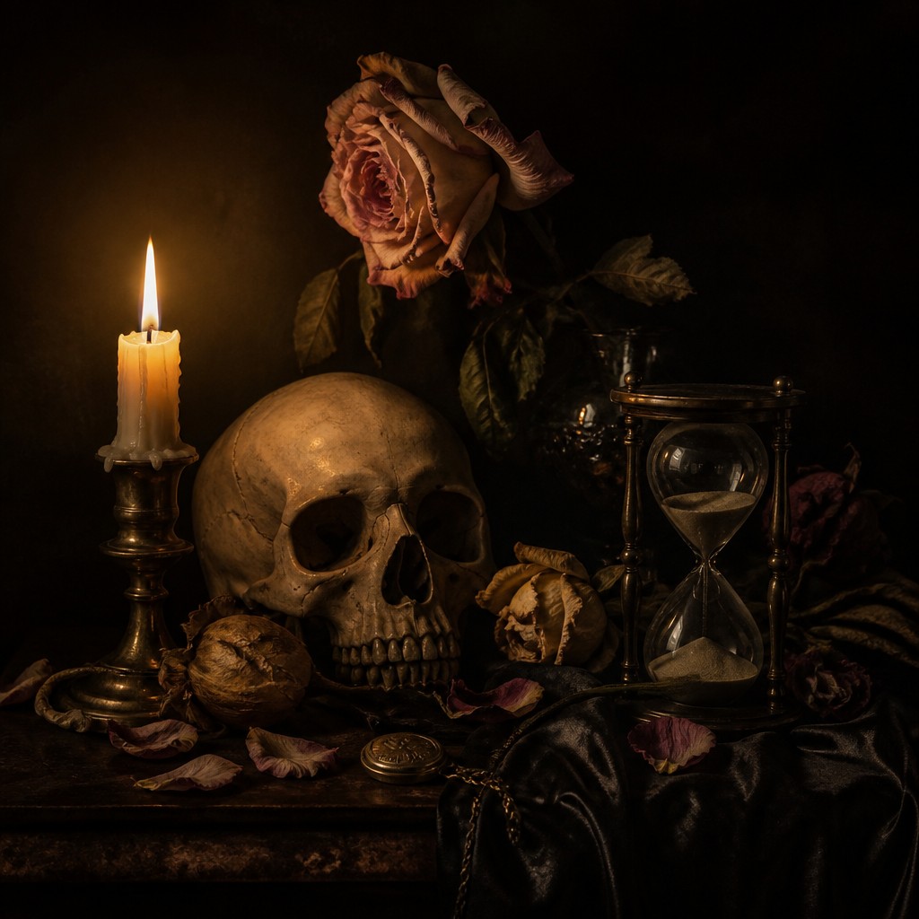a rose entwined with a crescent moon, clean balanced composition on a plain background, no text