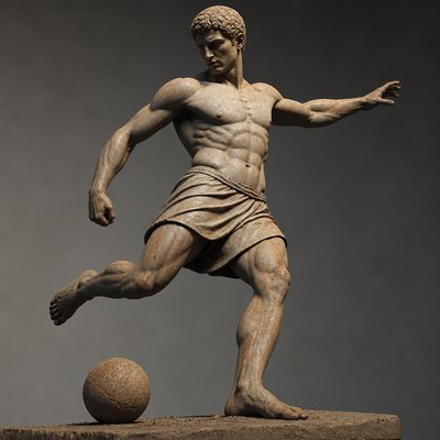 ancient greek athlete kicking a ball