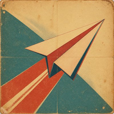 a paper plane, clean minimal composition on a plain background, no text