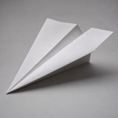 a paper plane, clean minimal composition on a plain background, no text