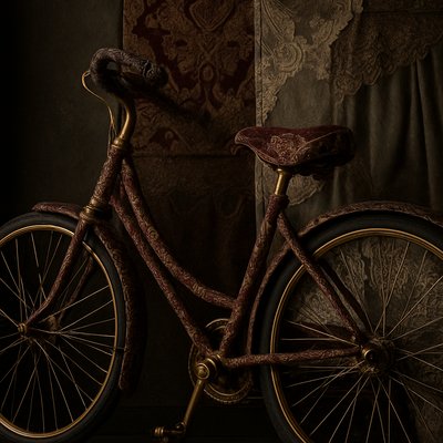 bicyle resting against a wall