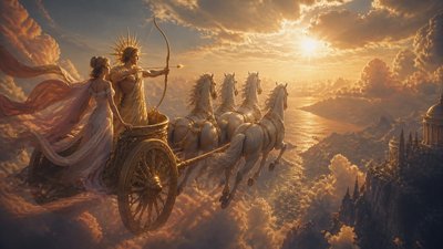 Apollo and Venus riding is a flying chariot