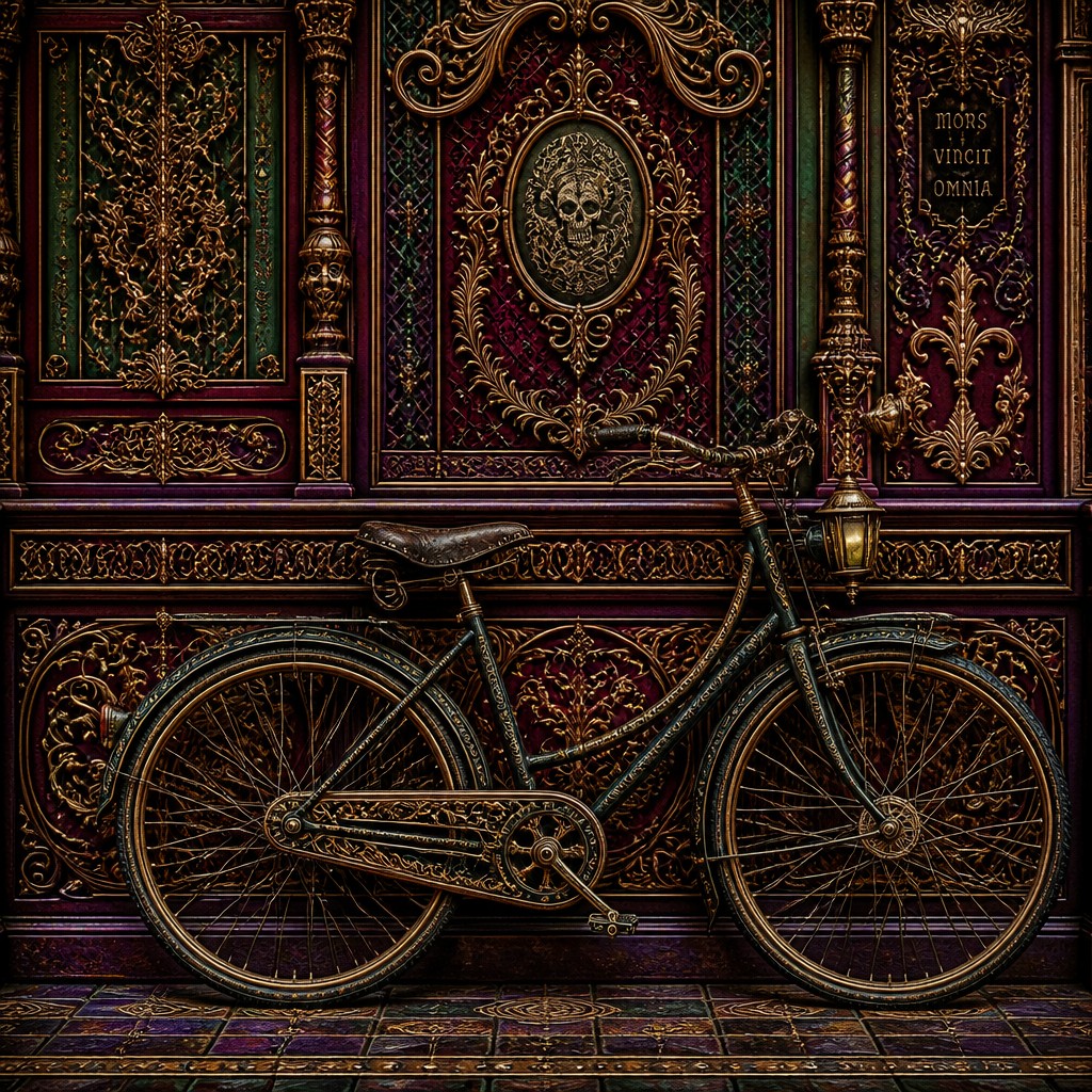 bicyle resting against a wall