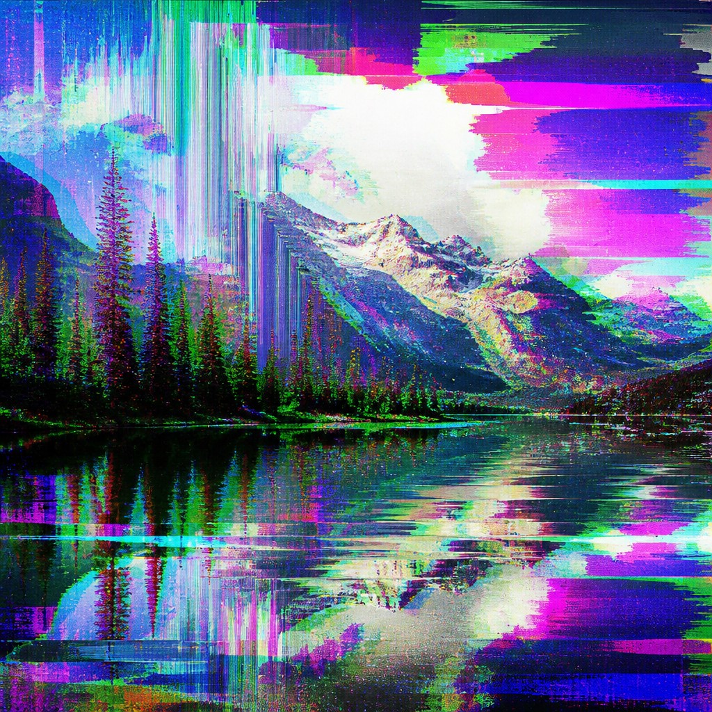 wide landscape with natural scenery — Digital Glitch Abstract Art Style