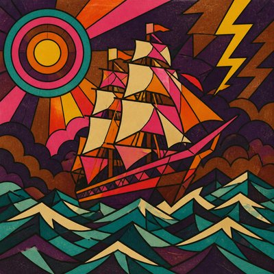 sailing ship on a stormy sea