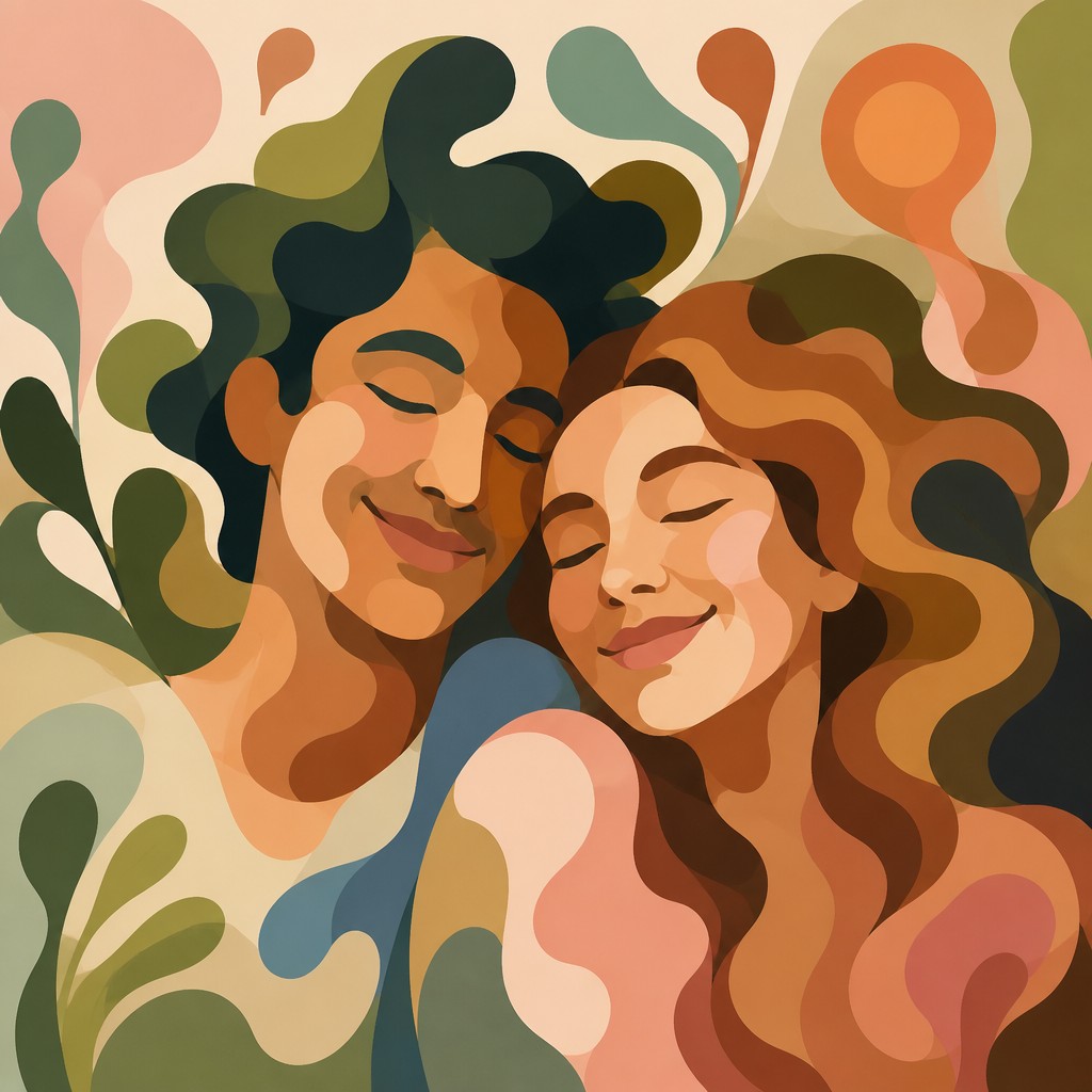 portrait of two people together — Biomorphic Shapes Art Style