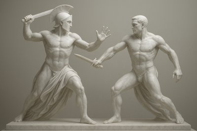 a statue of two men holding a baseball bat