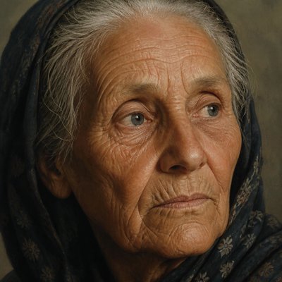close-up portrait of an elderly person with expressive weathered features