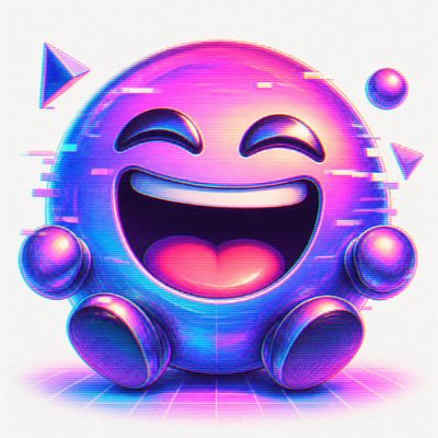 an exaggerated laughing face of an original round mascot character, bold and readable at small size, plain background, no text