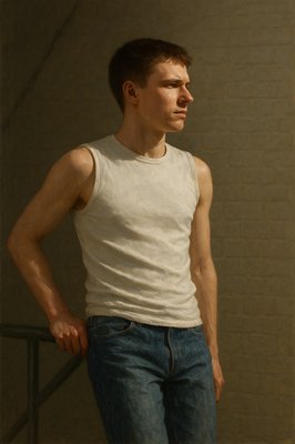 a man standing in front of a brick wall