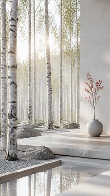 a serene birch forest in soft morning light, no people, no text