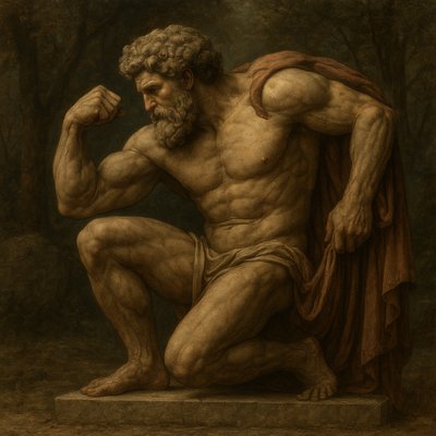 a painting of a man with a beard and no shirt