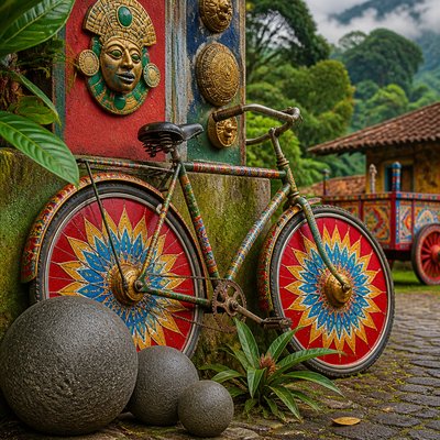 bicyle resting against a wall — Costa Rican Art Style