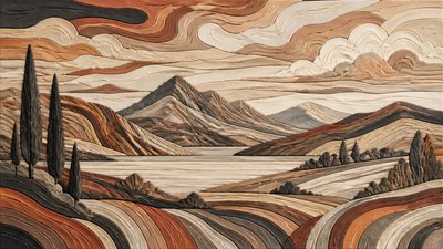 sweeping panoramic landscape with a dramatic sky