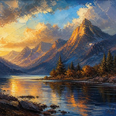 serene landscape with mountains and water