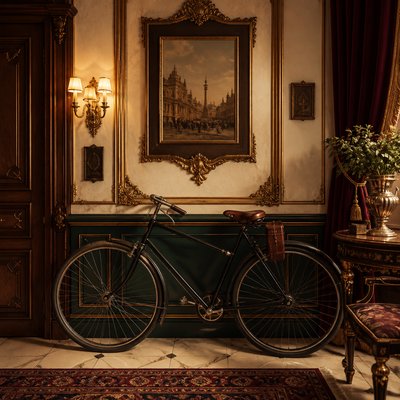 bicyle resting against a wall — Traditional Interior Design