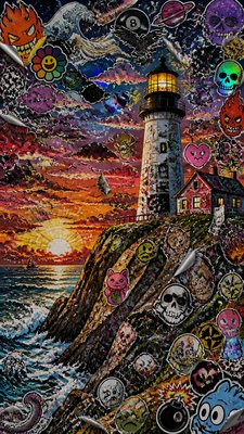 a lone lighthouse on a cliff at dusk under a dramatic sky, no text or lettering