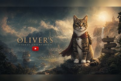 a cat sitting on top of a rock next to a forest