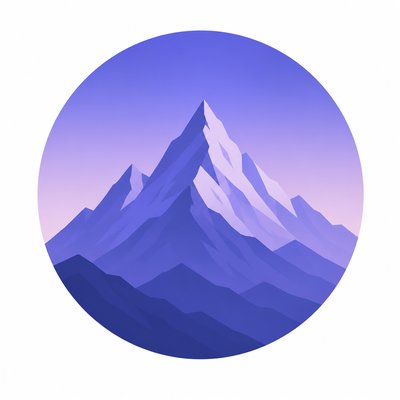 an emblem of a mountain peak inside a circle, simple bold shapes on a plain background, no text or lettering