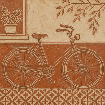 bicyle resting against a wall — Sgraffito Art Style