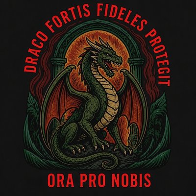 a black shirt with an orange and green dragon on it