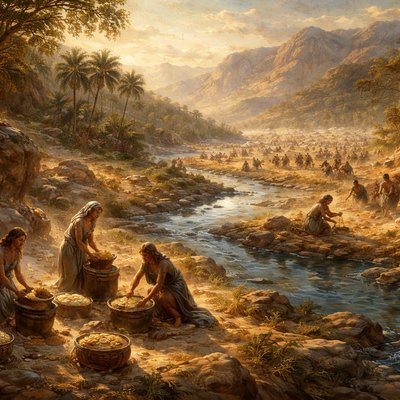 “And the people went about, and gathered it, and ground it in mills, or beat it in a mortar, and baked it in pans, and made cakes of it: and the taste of it was as the taste of fresh oil.” (Numbers 11:8, KJVA)
