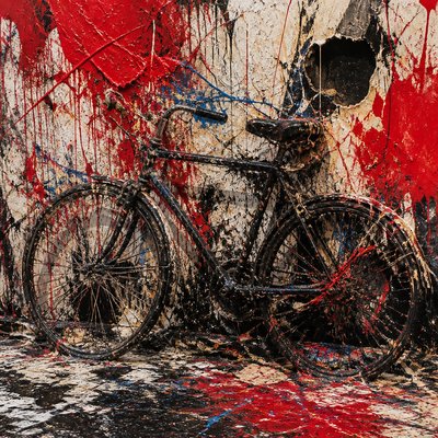 bicyle resting against a wall — Gutai Art Style