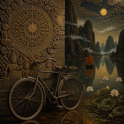 bicyle resting against a wall