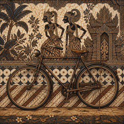 bicyle resting against a wall — Indonesian Art Style