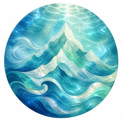 an emblem of a mountain peak inside a circle, simple bold shapes on a plain background, no text or lettering