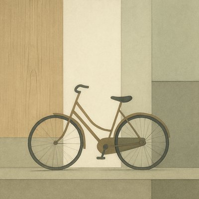 bicyle resting against a wall