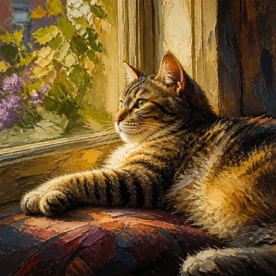 a cat lounging in a sunlit window