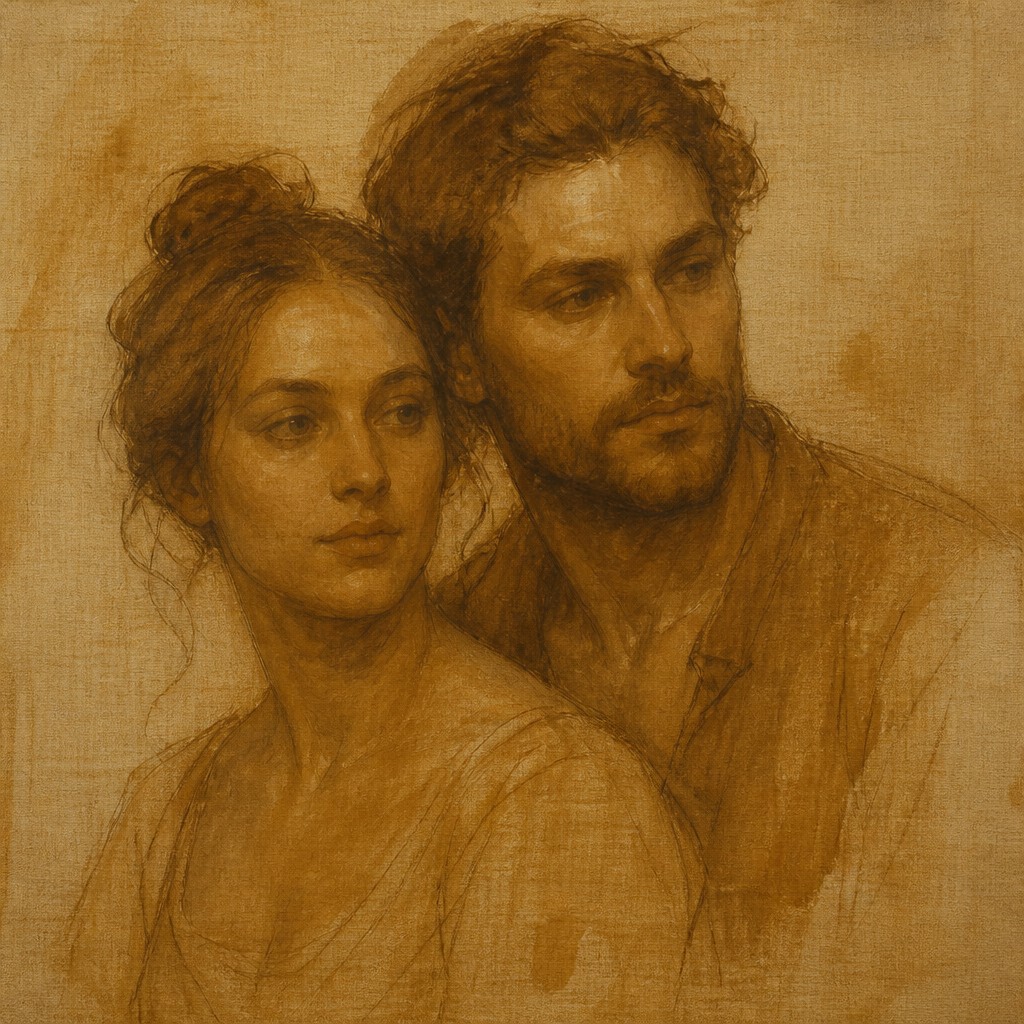 portrait of two people together — Classical Underpainting Style