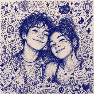 portrait of two people together — Doodle Art Style