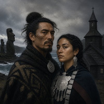 portrait of two people together — Chilean Art Style