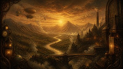 a vast valley with a river winding toward distant mountains at sunrise, no people, no text