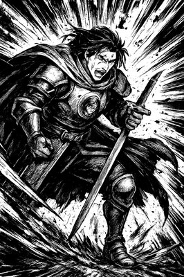 a painting of a man in armor holding a sword